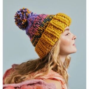 NEW Free People Tide Stripe Knit Pom Beanie Sunshine